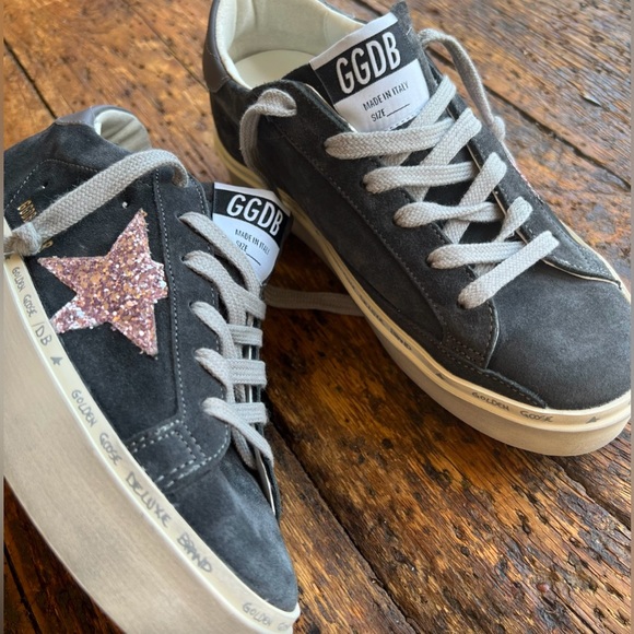 Golden Goose Hi Star Grey Suede Pink Glitter Star Womens platform sneakers 39 - Picture 2 of 5